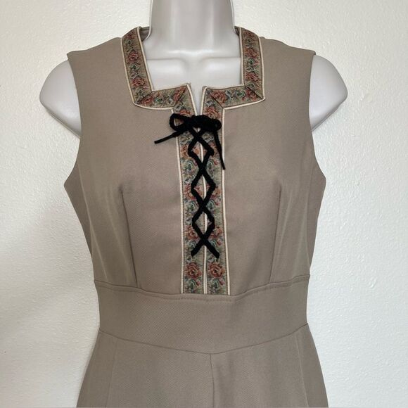 Vintage 70s Jerell of Texas Tan Sleeveless Jumpsuit Jacket Floral Braid Women 5 - Picture 4 of 16